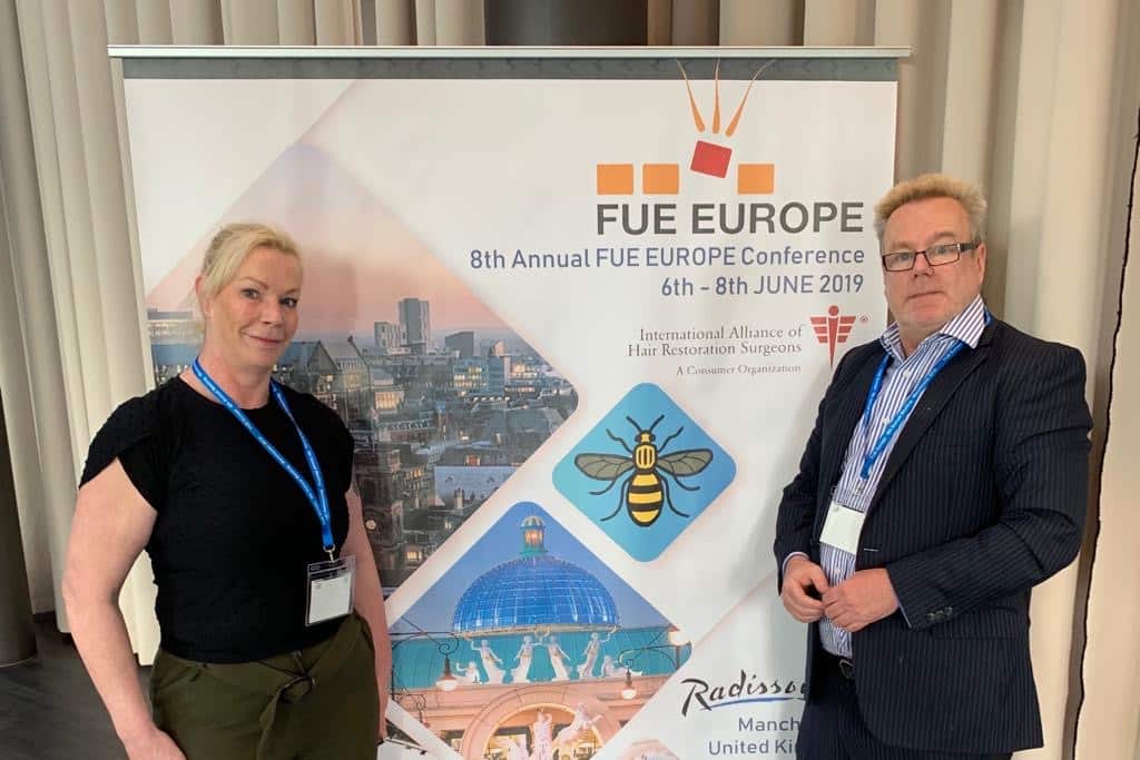 Members of the UK Hair Transplant Clinics team at the FUE Europe conference in Manchester, June 2019